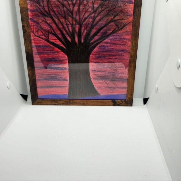 Handmade Framed Pencil Art  Winter Evening Tree Original Colored Drawing - Picture 6 of 14